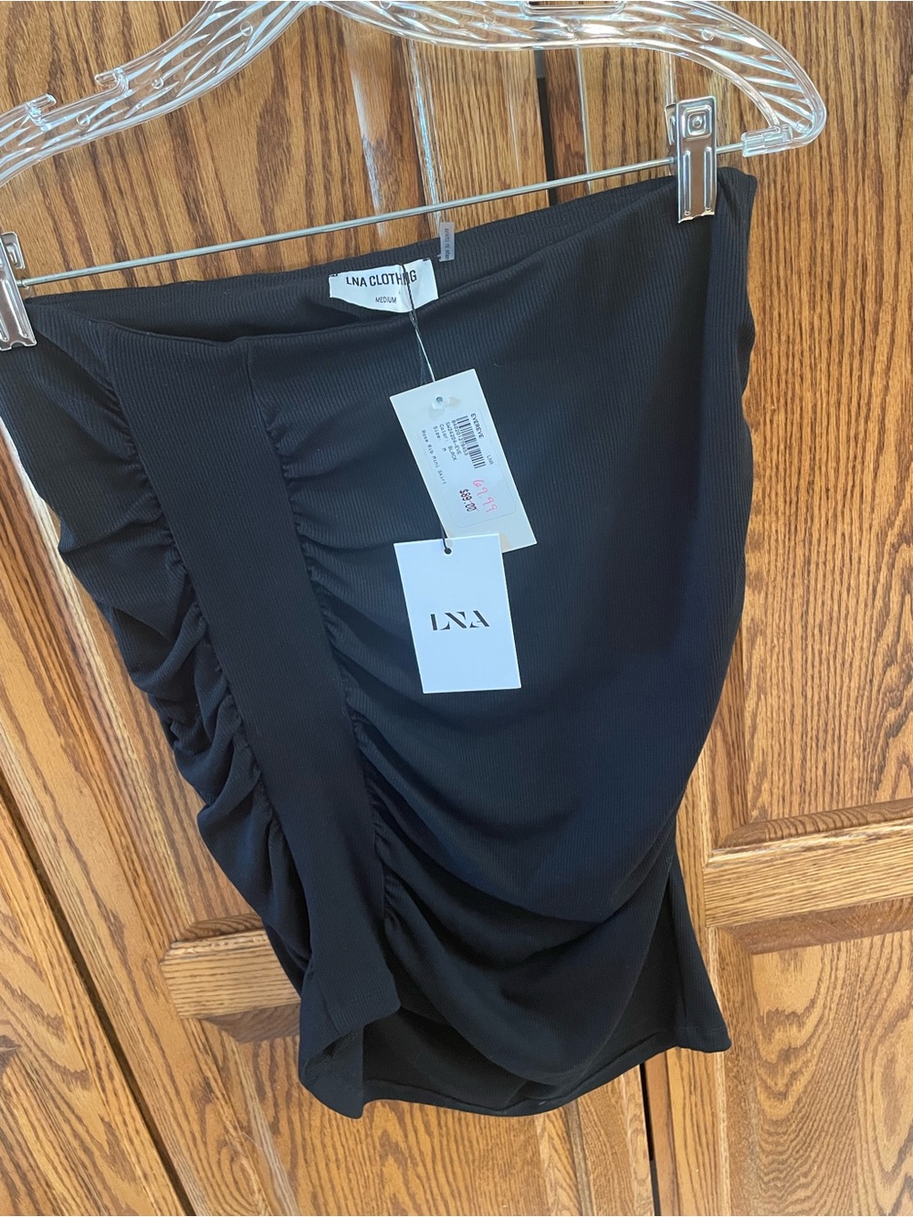 LNA Black Ruched Mini Skirt with Side Draping